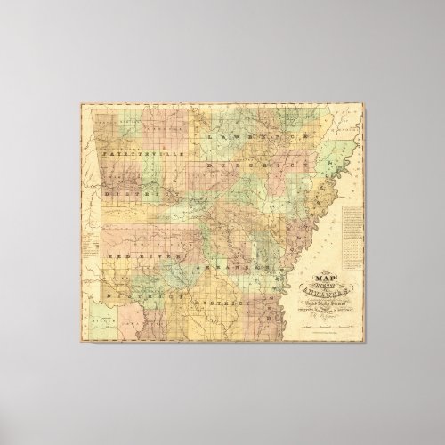 Vintage Map of Arkansas 1839 Canvas Print