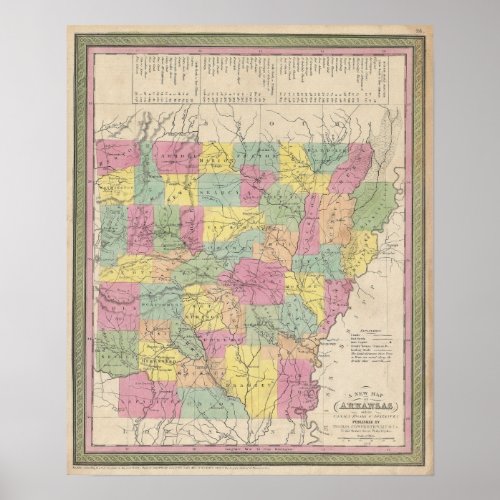 Vintage Map of Arkansas 1853 Poster