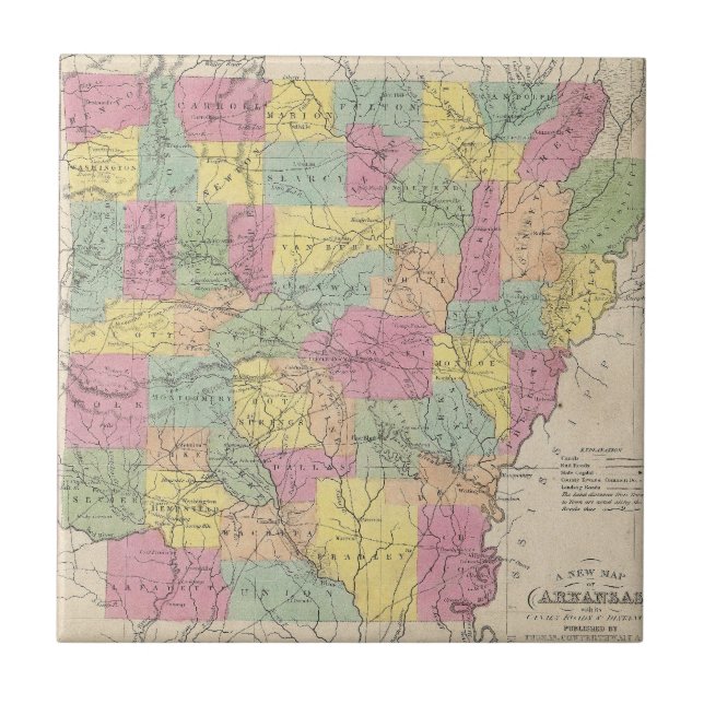 Vintage Map of Arkansas (1853) Tile (Front)