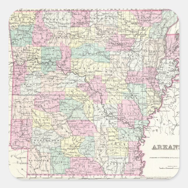 Vintage Map of Arkansas (1855) Square Sticker (Front)