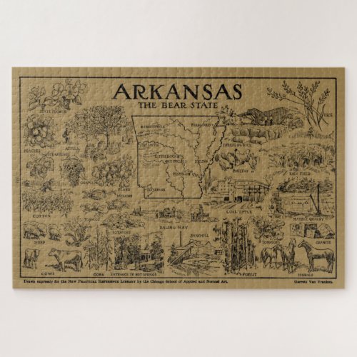 Vintage Map of Arkansas 1912 _ Tan Jigsaw Puzzle