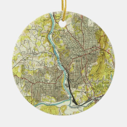 Vintage Map of Asheville North Carolina 1943 Ceramic Ornament