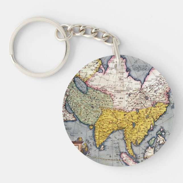 Vintage Map of Asia | 1580 Keychain (Front)