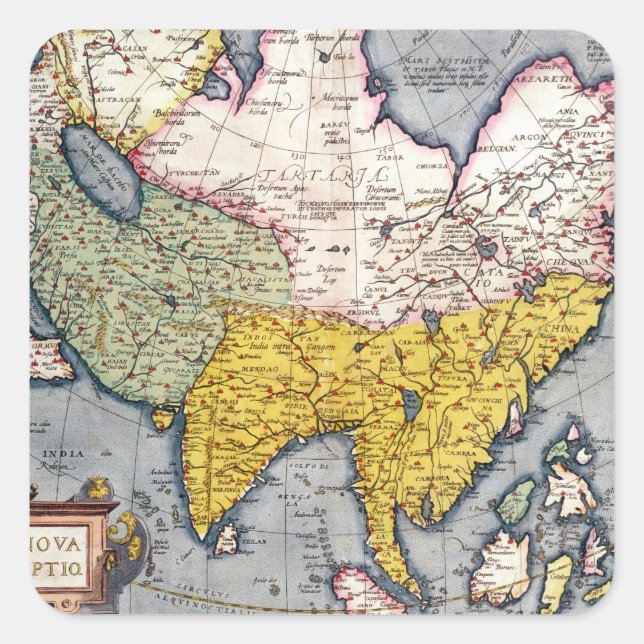 Vintage Map of Asia | 1580 Square Sticker (Front)