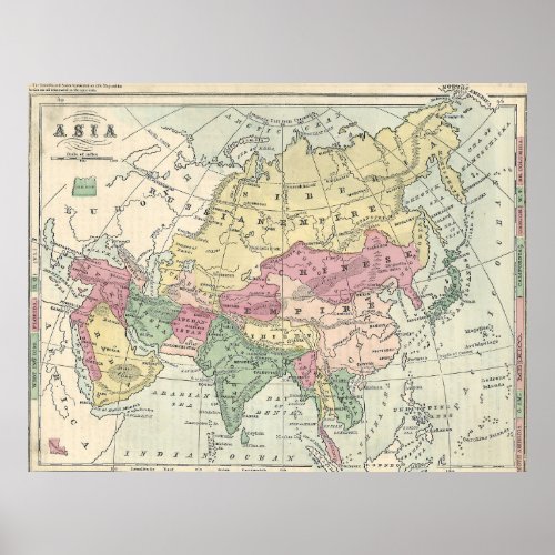 Vintage Map of Asia 1872 Poster