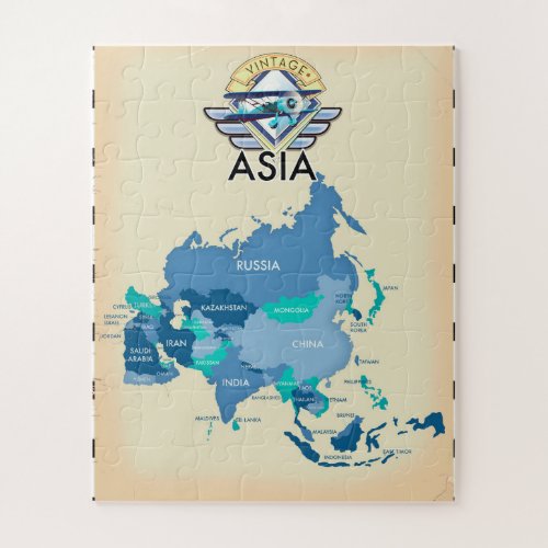 Vintage Map Of Asia Jigsaw Puzzle