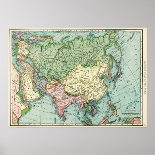 Vintage Map of Asia Poster | Zazzle.com