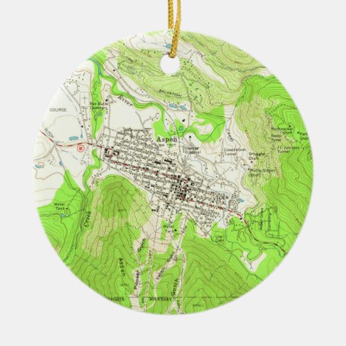 Vintage Map of Aspen Colorado 1960 Ceramic Ornament