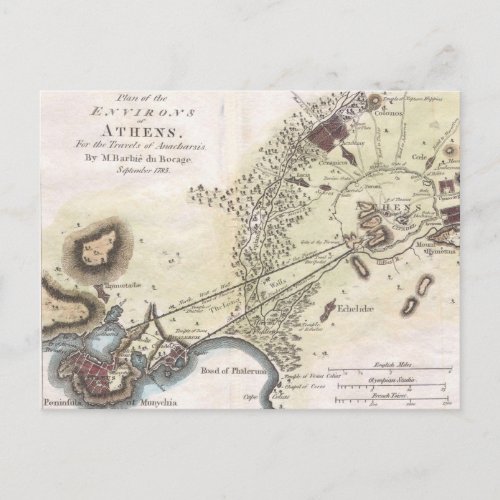Vintage Map of Athens 1784 Postcard