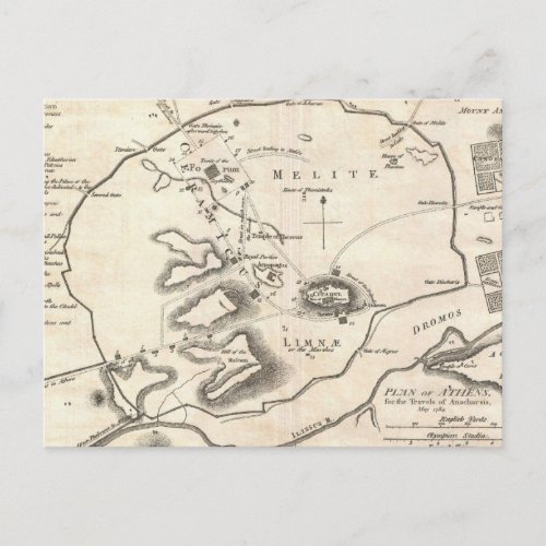 Vintage Map of Athens Greece 1784 Postcard