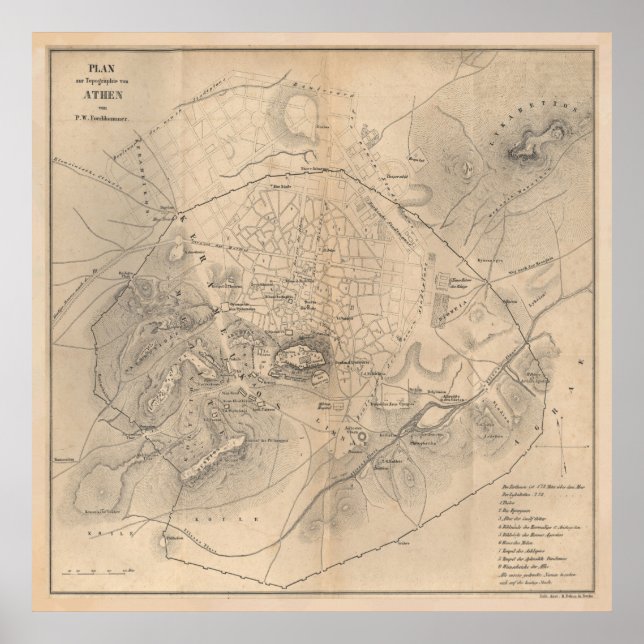 Vintage Map of Athens Greece (1841) Poster (Front)