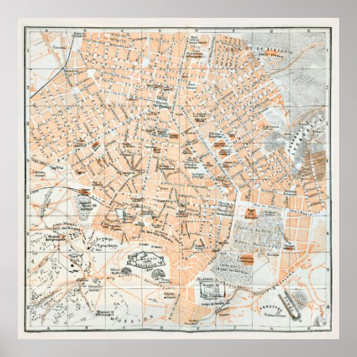 Vintage Map of Athens Greece 1890 Poster