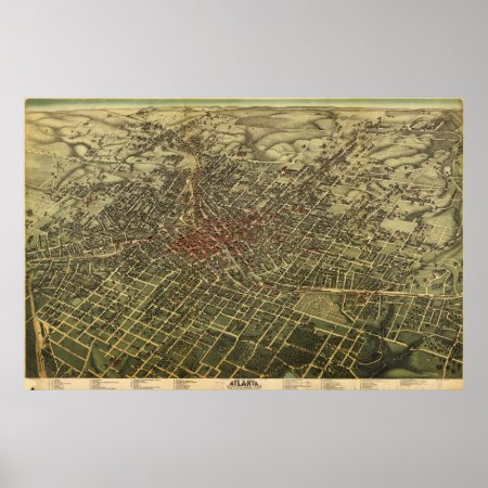 Vintage Map Of Atlanta (1892) Poster