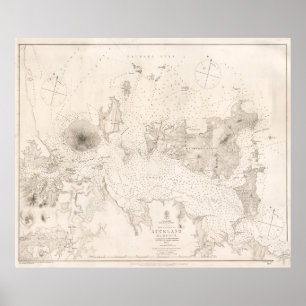 Vintage Map of Auckland Harbor New Zealand (1857) Poster