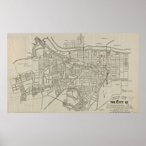 Vintage Map of Augusta GA 1913 Poster
