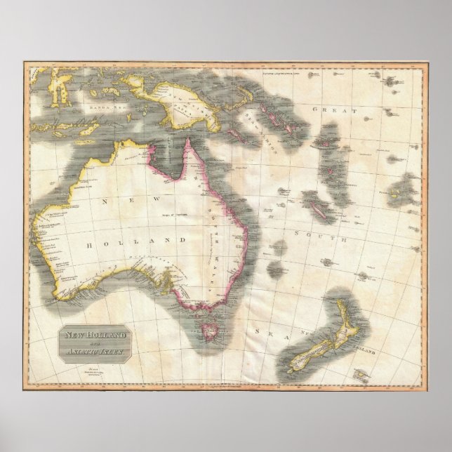 Vintage Map of Australia (1814) Poster (Front)
