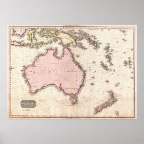 Vintage Map of Australia 1818 Poster