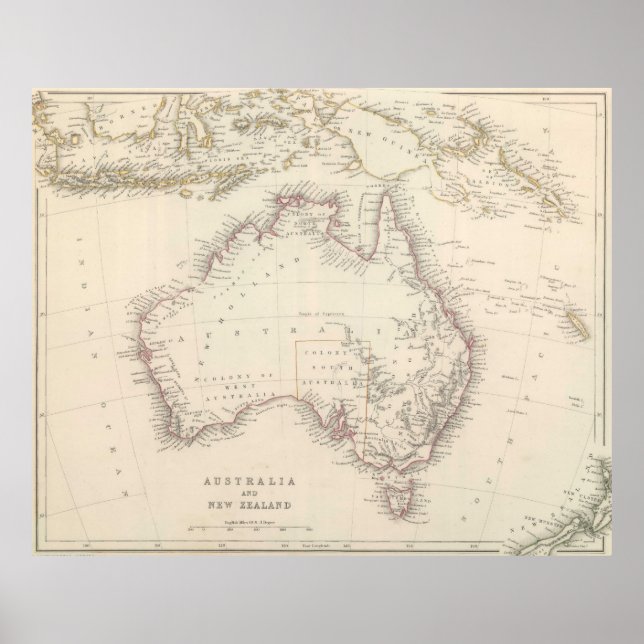 Vintage Map of Australia (1848) Poster (Front)