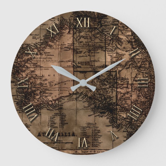 Vintage Map of Australia Large Clock (Front)
