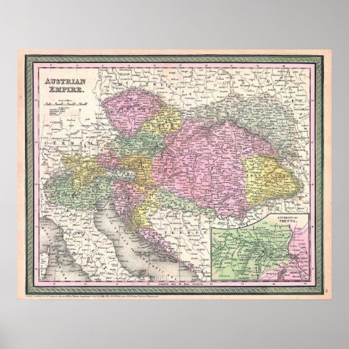 Vintage Map of Austria 1853 Poster