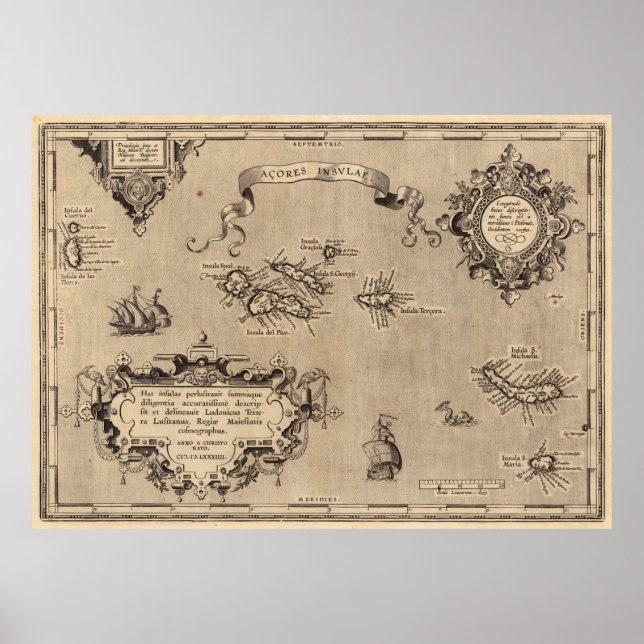 Vintage Map of Azores Islands (1608) Poster (Front)
