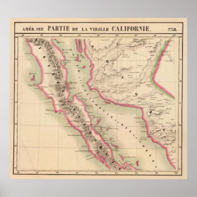 Vintage Map of Baja California (1827) Poster (Front)