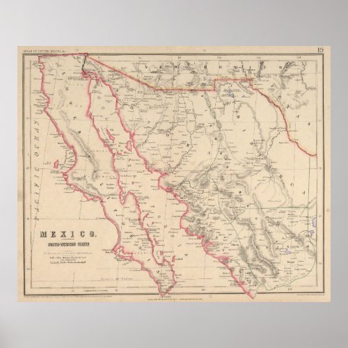 Vintage Map of Baja California 1857 Poster