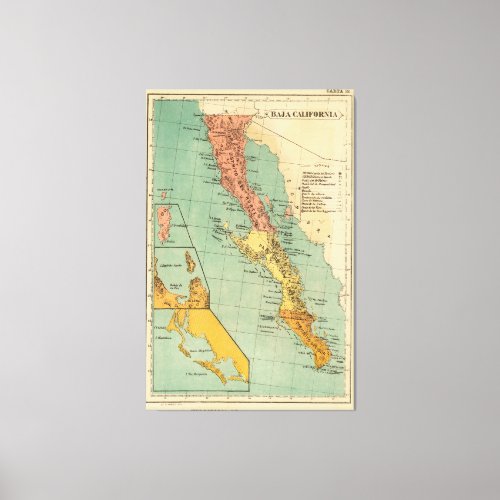 Vintage Map of Baja California 1899 Canvas Print