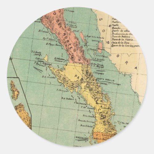 Vintage Map of Baja California 1899 Classic Round Sticker