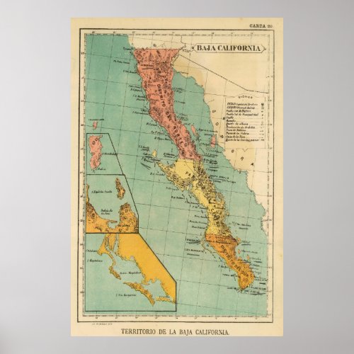 Vintage Map of Baja California 1899 Poster