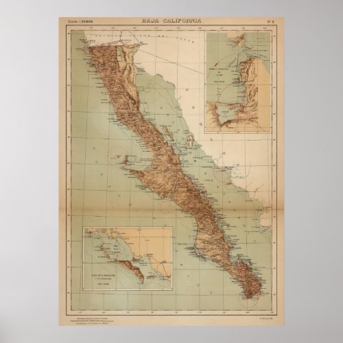 Vintage Map of Baja California 1922 Poster