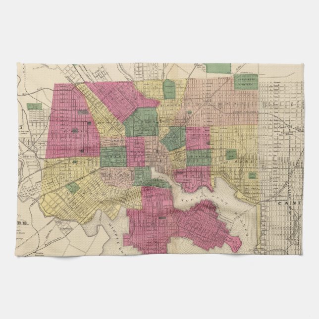 Vintage Map of Baltimore (1873) Kitchen Towel (Horizontal)