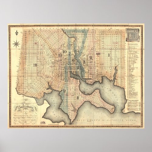 Vintage Map of Baltimore Maryland 1822 Poster