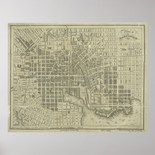 Vintage Map of Baltimore Maryland 1832 Poster