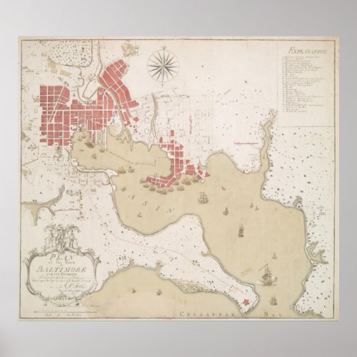 Vintage Map of Baltimore MD 1793 Poster