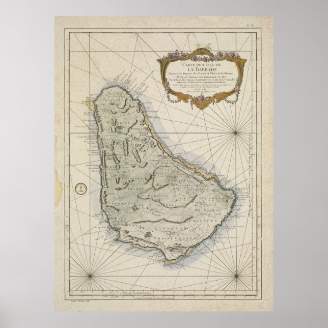 Vintage Map of Barbados (1758) Poster (Front)