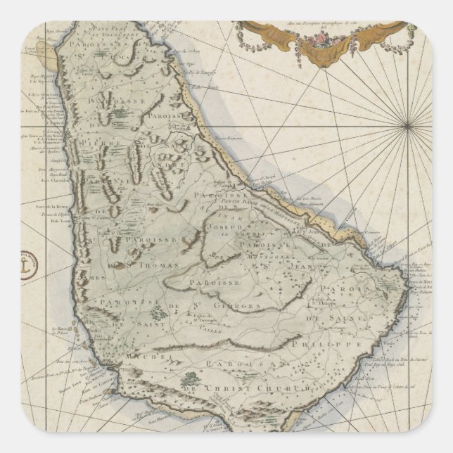 Vintage Map of Barbados (1758) Square Sticker (Front)
