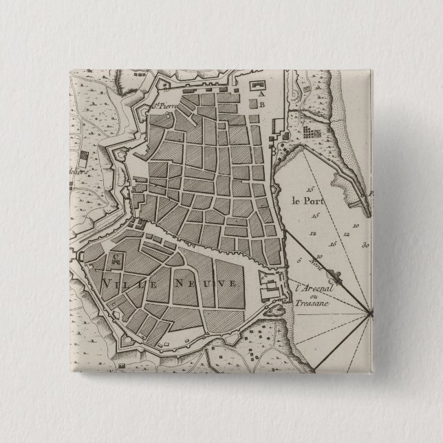 Vintage Map of Barcelona Spain (1764) Pinback Button (Front)