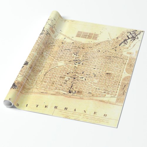 Vintage Map of Barcelona Spain 1859 Wrapping Paper