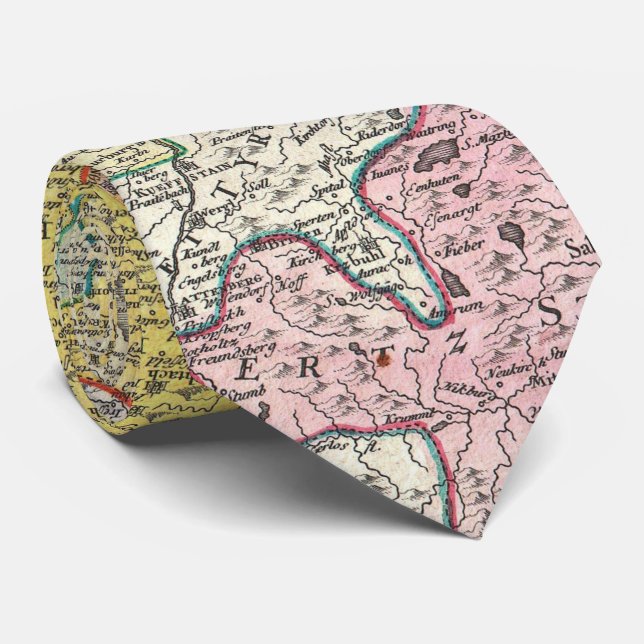 Vintage Map of Bavaria Germany (1728) Neck Tie (Rolled)