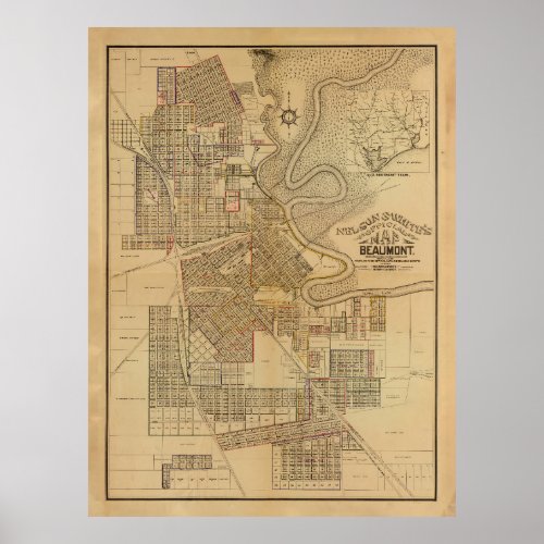 Vintage Map of Beaumont TX 1902 Poster