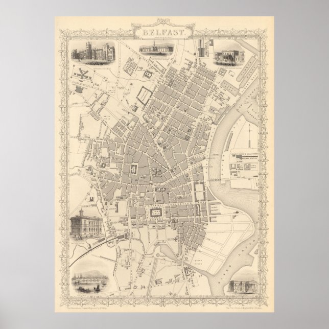 Vintage Map of Belfast Ireland (1851) Poster (Front)