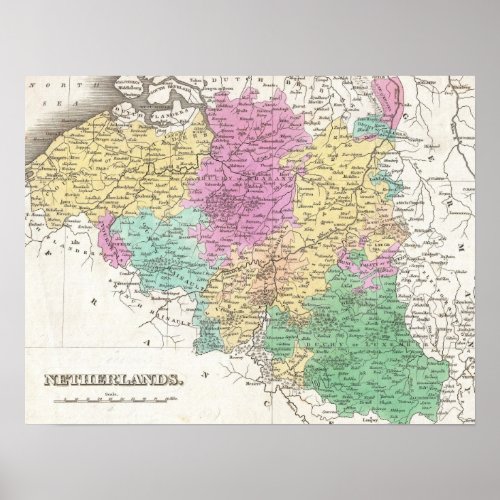 Vintage Map of Belgium 1827 Poster
