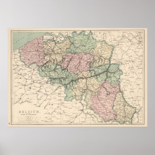 Vintage Map of Belgium 1873 Poster