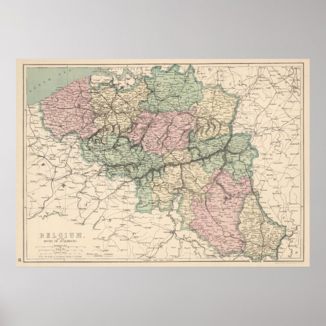 Vintage Map of Belgium (1873) Poster (Front)