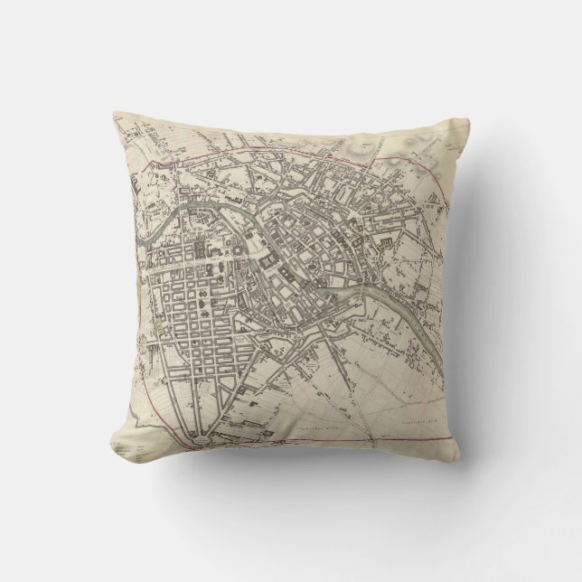 Vintage Map of Berlin (1833) Throw Pillow (Front)