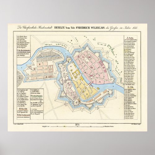 Vintage Map of Berlin Germany 1688 Poster