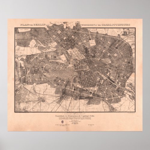 Vintage Map of Berlin Germany 1862 Poster