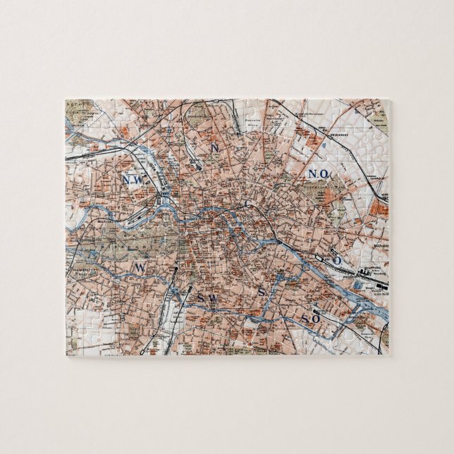 Vintage Map of Berlin Germany (1894) Jigsaw Puzzle (Horizontal)
