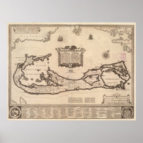 Vintage Map of Bermuda 1626 Poster